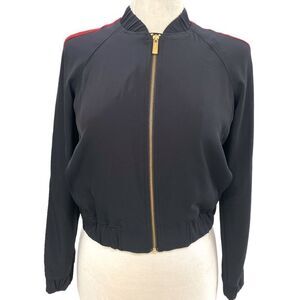 Michael Kors black red stripe elastic waist collar sleeves length 19 inches